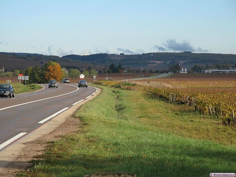 De weg N74 tussen de wijnsteden Beaune en Dijon loopt dwars door de wijngaarden van de Côte de Nuits. Tip: Wijnproeven in de wijngaarden van de Côtes de Nuits.